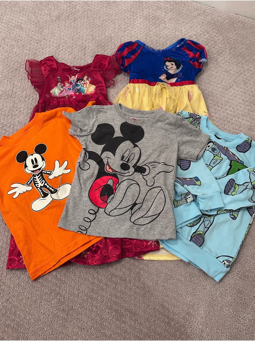 Disney 4T Clothing Bundle Mickey Mouse Snow White Princess Buzz Lightyear 5 Pc